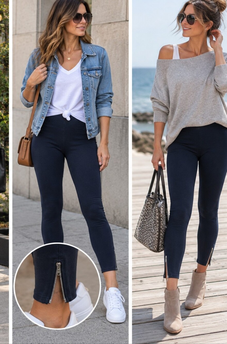 Lysse Ankle Zip Leggings Indigo Zipper Cuff 🖤🩶